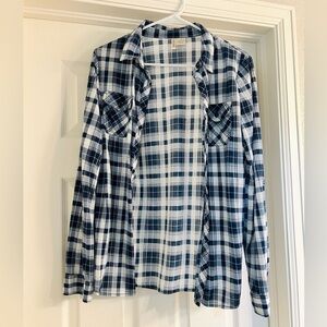 Passport Navy and White Plaid Shirt Size M